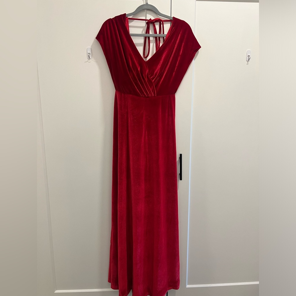 Open Back red velvet formal dress